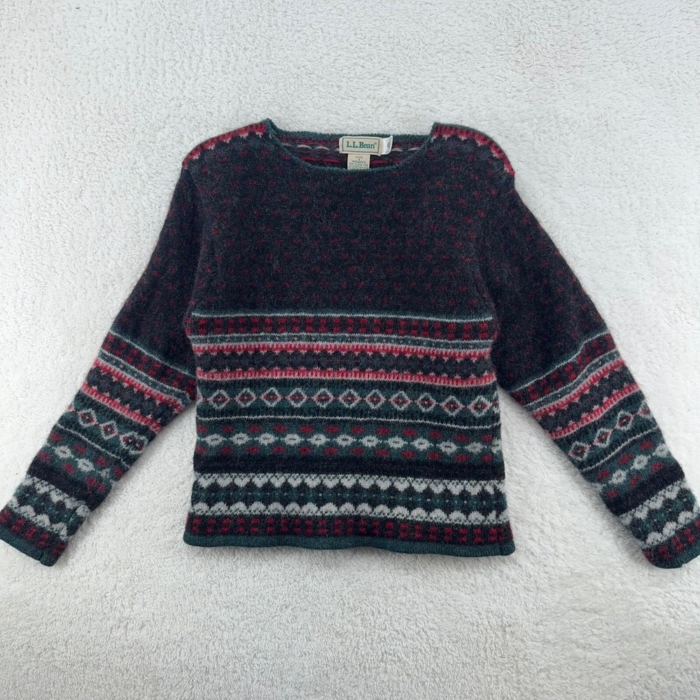 vtg LL BEAN SHETLAND WOOL FAIR ISLE KNIT SWEATER Fits XXS Cottagecore Grannycore - Picture 2 of 8